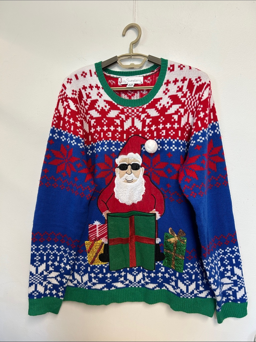 Jolly Sweaters Vintage Holiday Ugly Xmas Santa Sweater Embroidery Mens Size XL